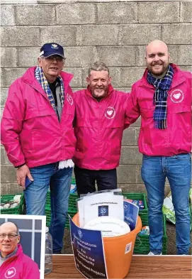  ?? ?? Team work Actor and Saints fan Colin Mccredie, centre, has helped on match days, and inset, coordinato­r Colin Mackay