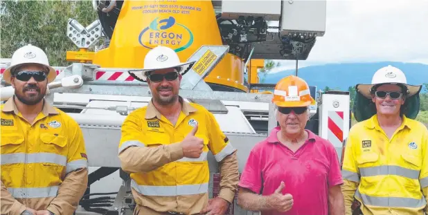  ??  ?? THUMBS UP: The crew who helped install Wildlife Queensland's mahogany glider crossing on Kennedy Creek Rd — Troy Kapea (Ergon), Chris Juhas (Ergon), Geoff Moffatt (Wildlife Queensland) and Kelvin Mossop (Ergon). The pole instalment (below) is designed...