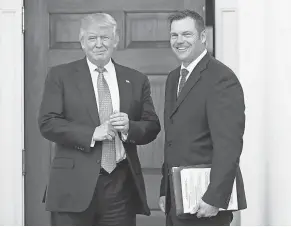  ?? CAROLYN KASTER/AP ?? Kansas Secretary of State Kris Kobach proposed to President Trump an investigat­ion into voter fraud.