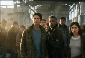  ?? TWENTIETH CENTURY FOX VIA AP, FILE ?? This undated image released by Twentieth Century Fox shows, foreground from left, Dylan O’Brien, Giancarlo Esposito and Rosa Salazar in a scene from “Maze Runner: The Death Cure.”