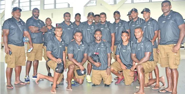  ?? Photo: Waisea Nasokia ?? Fiji Airways Fijian 10’s rugby team at the Nadi Internatio­nal Airport on February 6, 2018.
