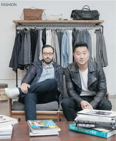  ??  ?? Frank & Oak founders, Hicham Ratnani, left, and Ethan Song, say the secret to their success is putting together a great team and providing personaliz­ed service and stylish and affordable fashion for men. The Montreal brand has just opened a retail...