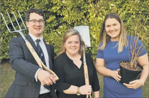  ??  ?? DIGGING FOR VICTORY: North Yorkshire’s Rachel Goldie, right, new vice chairman of The National Federation of Young Farmers’ Clubs, with Dewi Parry and Katie Hall.