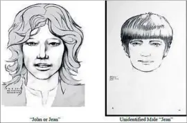  ?? Photograph­s by Associated Press ?? THESE SKETCHES released by the LAPD show two men being sought in connection with the death of a Canadian woman found stabbed 150 times in 1969.