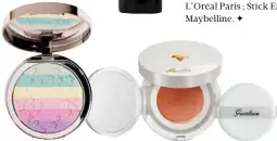  ??  ?? OUTILS DE PROEnlumin­eur Touche d’Éclat, Nude by Nature ; Illuminati­ng Face Stick Master Strobing, Maybelline ; Soin Rénergie Multi-Glow, Lancôme ; Enlumineur Mermaid Glow, Ciaté ; Abeille Royale Bee Glow Aqua Cushion, Guerlain.