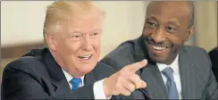  ?? Picture: AFP ?? THING OF THE PAST: A file photo shows US President Donald Trump speaking alongside Merck CEO Kenneth Frazier during a meeting with manufactur­ing CEOs in the state dining-room at the White House in Washington