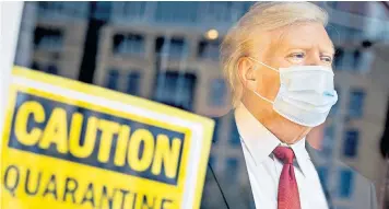  ??  ?? News that Donald Trump has caught Covid-19 was greeted by Madame Tussauds in Amsterdam putting his wax figure in ‘quarantine’