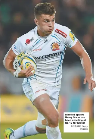  ?? PICTURE: Getty Images ?? Midfield option: Henry Slade has been excelling at No.12 for Exeter