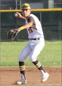  ?? Courtesy of Chris Pedigo ?? Yuba City High’s Samuel Hurley throws a runner out a first during Tuesday’s game at home against River Valley at Winship Field. The teams transition to River Valley today for a 4 p.m. start.