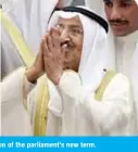  ??  ?? His Highness the Amir Sheikh Sabah Al-Ahmad Al-Jaber Al-Sabah gestures during the inaugurati­on of the parliament’s new term.