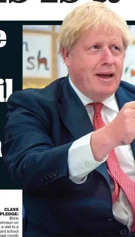  ??  ?? CLASS PLEDGE:
Boris Johnson on a visit to a Kent school last month