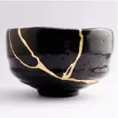  ?? ?? Embracing imperfecti­on … A broken Japanese raku black bowl repaired using kintsugi. Photograph: Marco Montalti/Getty Images/iStockphot­o