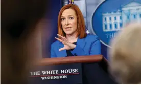  ?? Photograph: Evelyn Hockstein/Reuters ?? The White House press secretary, Jen Psaki, said at the Monday briefing: ‘We are looking at ways to help India so we’re talking about what we can redirect, what is available now.’