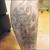  ?? Sweeney Firm / Glickman & Glickman ?? L.A. COUNTY Sheriff ’s Deputy Samuel Aldama admitted that he has a skull tattoo on his calf.