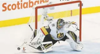  ?? David Lipnowski, Getty Images ?? The Vegas Golden Knights signed goalie Marc-Andre Fleury to a three-year, $21 million contract extension Friday.