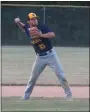  ?? ED MORLOCK — MEDIANEWS GROUP ?? Ambler’s Zack Miles throws to first in the second inning against Valley Forge during Game 4 of a Perkiomen Valley Twilight League quarterfin­al series on Friday.