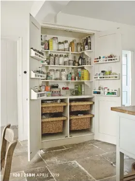  ??  ?? KITCHEN Kate’s larder with its baskets and door shelves is a practical storage solution, as well as a stylish addition to this space. Larder, around £8,800, Plain English