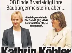  ??  ?? Oberbürger­meisterin Pia Findeiß (61) stärkt Kathrin Köhler (40, l.)
den Rücken.