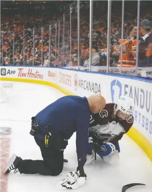  ?? CODIE MCLACHLAN/ GETTY IMAGES ?? Colorado Avalanche forward Nazem Kadri suffered a broken thumb during Game 3 of the Eastern Conference Finals against the Oilers Saturday night at Rogers Place.