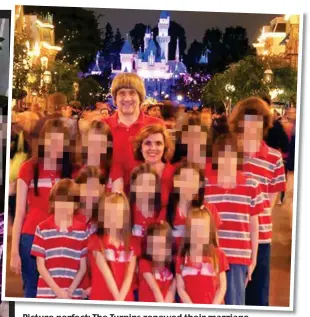  ??  ?? Picture perfect: The Turpins renewed their marriage vows three times – and took family trips to Disneyland. The children’s faces have been obscured to protect their identities