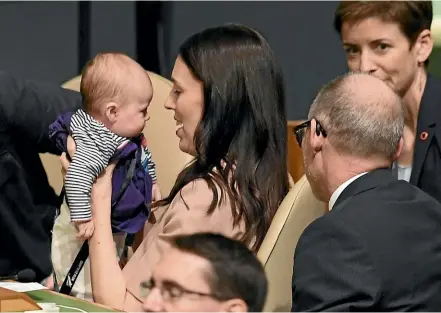  ?? AFP ?? Prime Minister Jacinda Ardern with baby Neve at the United Nations General Assembly meeting in September.