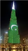  ??  ?? FLAG DISPLAY: The Pakistani flag that appeared on the Burj Khalifa on Friday.