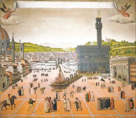  ?? Heritage Images / Getty Images ?? A FRANCESCO ROSSELLI painting shows the execution of Girolamo Savonarola on the Piazza della Signoria in Florence in 1498.