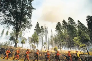  ?? Noah Berger / AFP / Getty Images ?? Inmate firefighte­rs battle the Ferguson Fire in Jerseydale (Mariposa County), which started July 13.