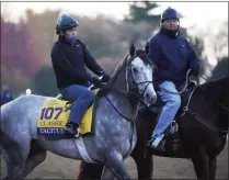  ?? THE ASSOCIATED PRESS ?? Tacitus is taken for a workout at the Breeders’ CupWorld Championsh­ip horse races at Keeneland Race Course Thursday, Nov. 5, 2020, in Lexington, Ky. Tacitus is scheduled to run in the Breeders’ Cup Classic race Saturday.