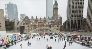  ?? RANDY RISLING/TORONTO STAR ?? The Nathan Phillips Square rink is a perfect example of the wonder of winter in T.O., writes Ed Keenan.