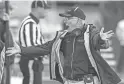  ?? MICHAEL NOYES/FOR THE ENQUIRER ?? Cleveland St. Ignatius football coach Chuck Kyle reacts to a call during a game in 2018.