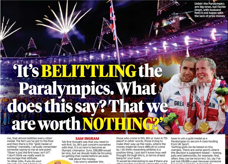  ?? ?? Unfair: the Paralympic­s are big news, but Fachie (inset, with husband Neil) is not happy with the lack of prize money