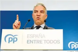  ?? E. OYANA / EFE ?? El coordinado­r general del PP, Elías Bendodo, ayer en Madrid.