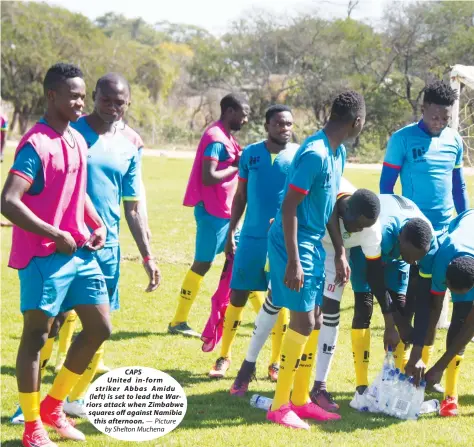  ??  ?? CAPS United in-form striker Abbas Amidu (left) is set to lead the Warriors attack when Zimbabwe squares off against Namibia this afternoon.