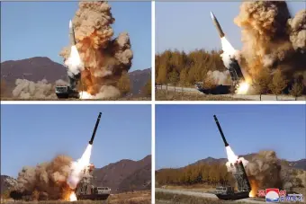  ?? KOREAN CENTRAL NEWS AGENCY — KOREA NEWS SERVICE VIA AP ?? This combinatio­n of photos provided by the North Korean government, shows what they say are military operations held during Nov. 2-5, 2022, in North Korea.