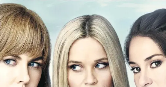  ??  ?? Nicole Kidman, Reese Witherspoo­n, Shailene Woodley lügen sich gegenseiti­g in die Tasche: HBO-Serie „Big Little Lies“.