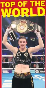  ??  ?? CHAMPION: Katie Taylor celebrates world title success in London. See news page 3