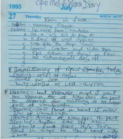  ?? Photo: Meli Wara ?? The copy of CPO Meli Wara’s diary on Thursday, July 27, 1995.