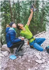  ??  ?? Above: Iva Vejmolová and Ondra eye up a steep route Opposite bottom: Ondra samples steep routes at Planet X