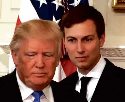  ?? —REUTERS ?? US President Donald Trump and his son-in-law Jared Kushner, Trump’s most trusted aide, prepare to meet with manufactur­ing CEOs in February.