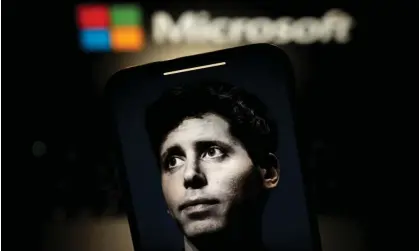  ?? ?? Microsoft has a non-voting seat on OpenAI’s board since the ousting and reappointm­ent of its chief executive, Sam Altman. Photograph: NurPhoto/Getty