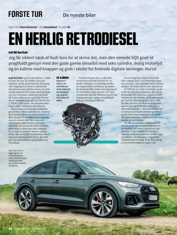  ??  ?? SQ5 Sportback tager gerne en omvej på grusvejen. Daytonagrå metallak med perleeffek­t koster 10.990 kr.