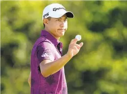  ?? MATT YORK AP ?? Collin Morikawa acknowledg­es the gallery after shooting a bogey-free, 8-under 65 in the third round of the Sentry Tournament of Champions at Kapalua.