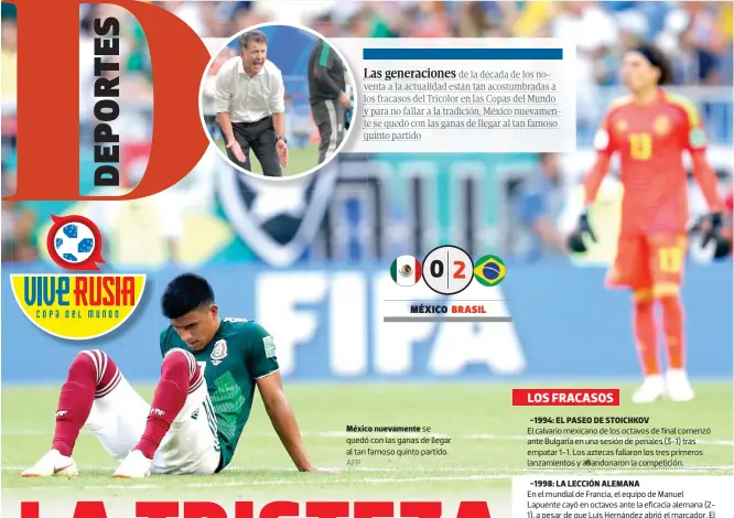  ?? AFP ?? México nuevamente se quedó con las ganas de llegar al tan famoso quinto partido.