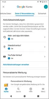  ??  ?? Google sammelt zahlreiche Daten unter Berücksich­tigung der hauseigene­n Dienste. In der Verwaltung Ihres Google-kontos sehen Sie unter „Daten & Personalis­ierung“, welche Aufzeichnu­ngen aktiv sind.