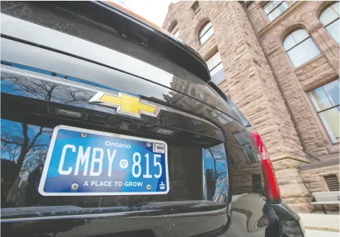  ?? FRANK GUNN / THE CANADIAN PRESS FILES ?? Rebates on the $120 annual charge for licence plate tags in Ontario are being called by many
a blatant attempt by Premier Doug Ford at vote buying.