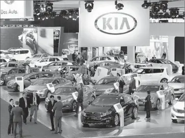  ?? Carlos Osorio
Associated Press ?? THE ASCENDANCE of Hyundai and Kia marks a historic shift, said J.D. Power, which surveyed buyers after 90 days of ownership. Above is Kia’s display at last year’s North American Internatio­nal Auto Show.