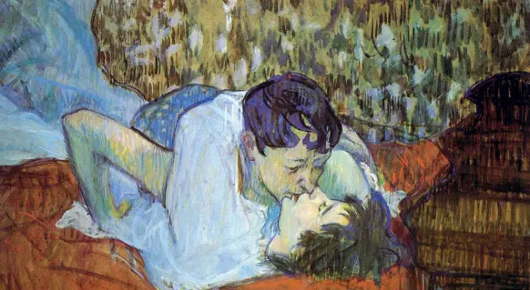  ??  ?? Amore
Sopra,
Toulouse
Lautrec «Il bacio» (1892)
A sinistra,
Filippo Forte, autore del romanzo