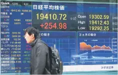  ??  ?? A pedestrian walks past a stock indicator board showing the share price of the Tokyo Stock Exchange in Tokyo on December 26. Tokyo stocks opened higher on December 26, rebounding from the previous day’s five percent drop as the yen’s rise took a breather. — AFP photo