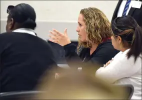  ?? RECORDER PHOTO BY CHIEKO HARA ?? A concerned parent askes questions Wednesday during a Bully Prevention Town Hall Meeting at Jim Maples Academy.